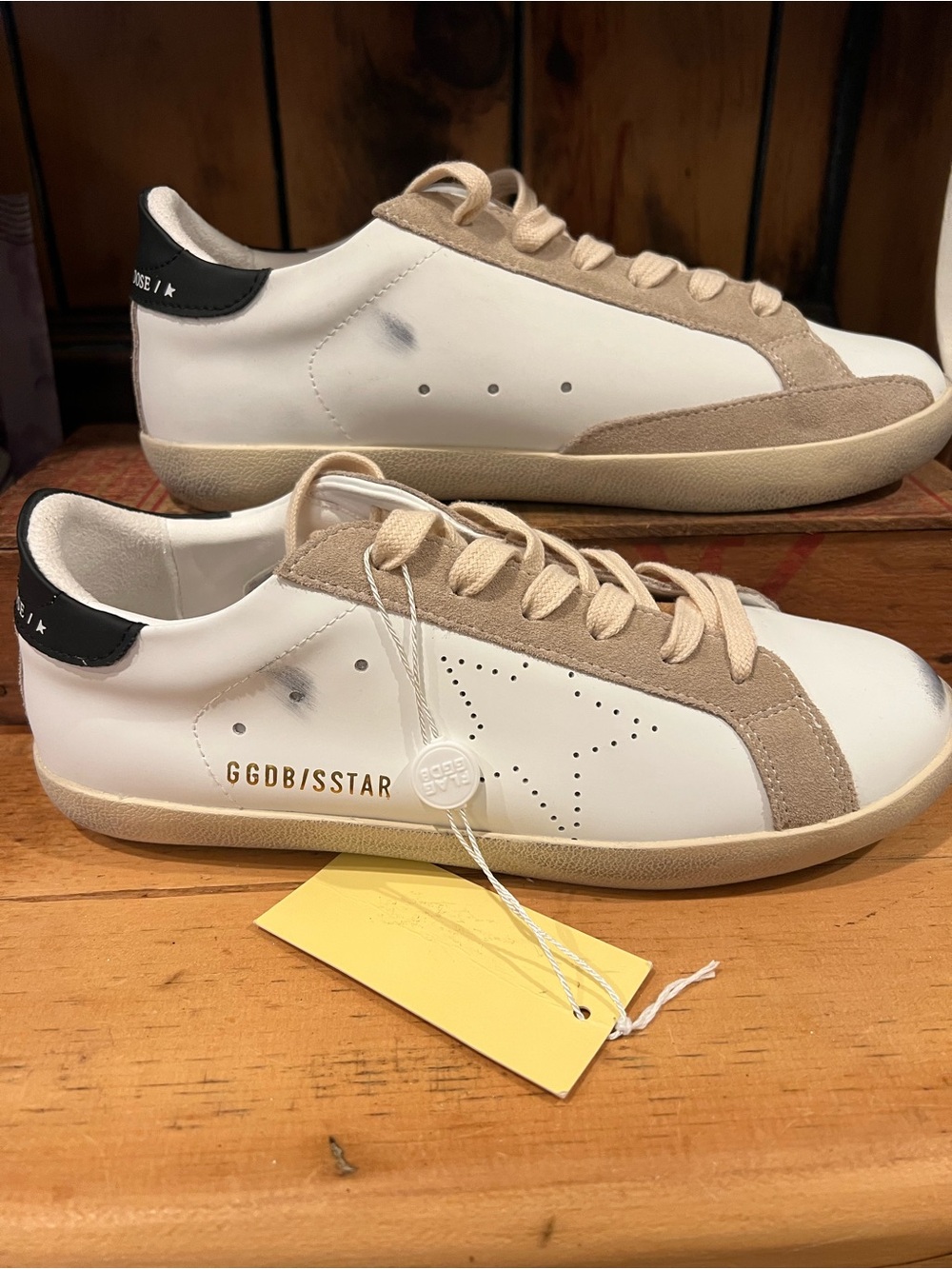 Golden Goose White Leather Sneakers with Beige Suede Accents